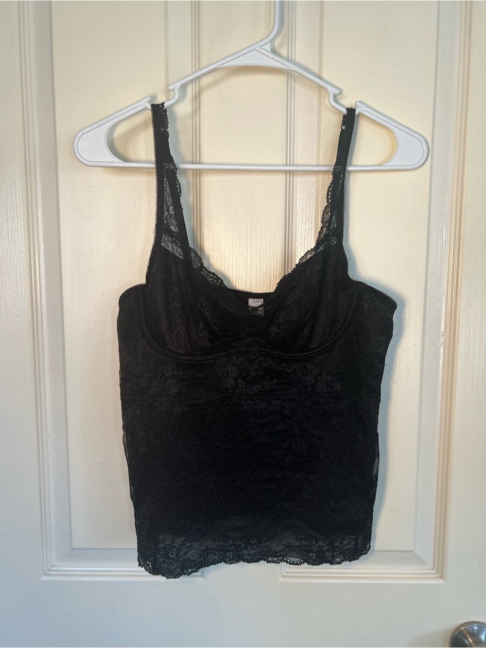 Gap Black Lace Bustier Cami Top 36A Sheer Floral Lace Y2K Corset Tank